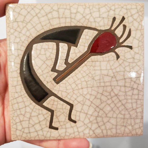 Vtg 1987 Arius Santa Fe Art Tile 4" Kokopelli Trivet New Mexico Made Italy READ - Picture 2 of 11
